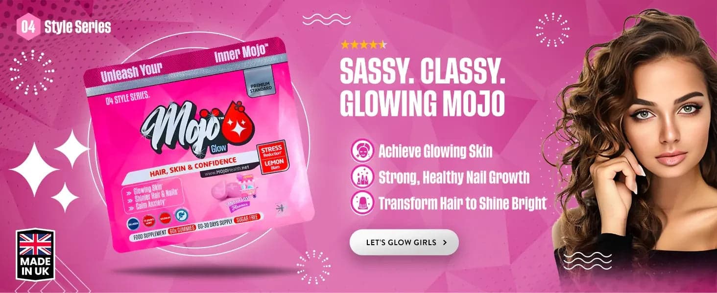 Mojo Glow rambut, kulit dan kepercayaan diri โ Mojo yang santai, elegan, dan bercahaya: raih kulit yang bercahaya, pertumbuhan kuku yang kuat dan sehat, ubah rambut agar bersinar terang. Mari kita bercahaya, gadis-gadis.